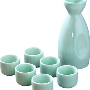 Sake Set Ceramic Japanese Sake Set of 7 include 1 Sake bottle 6 Sake Cups for Ho